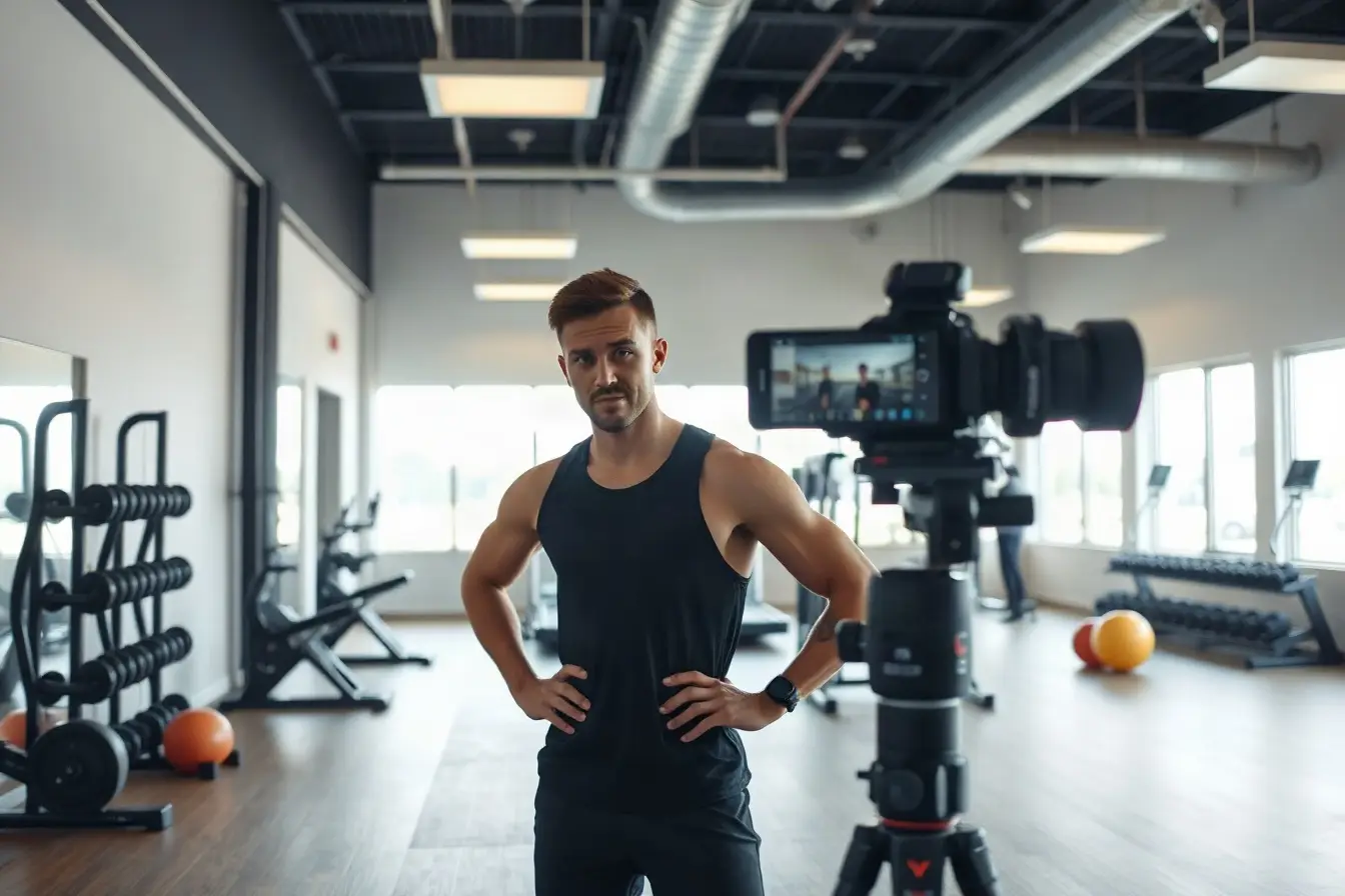 Fitness trainer being filmed for social media reels